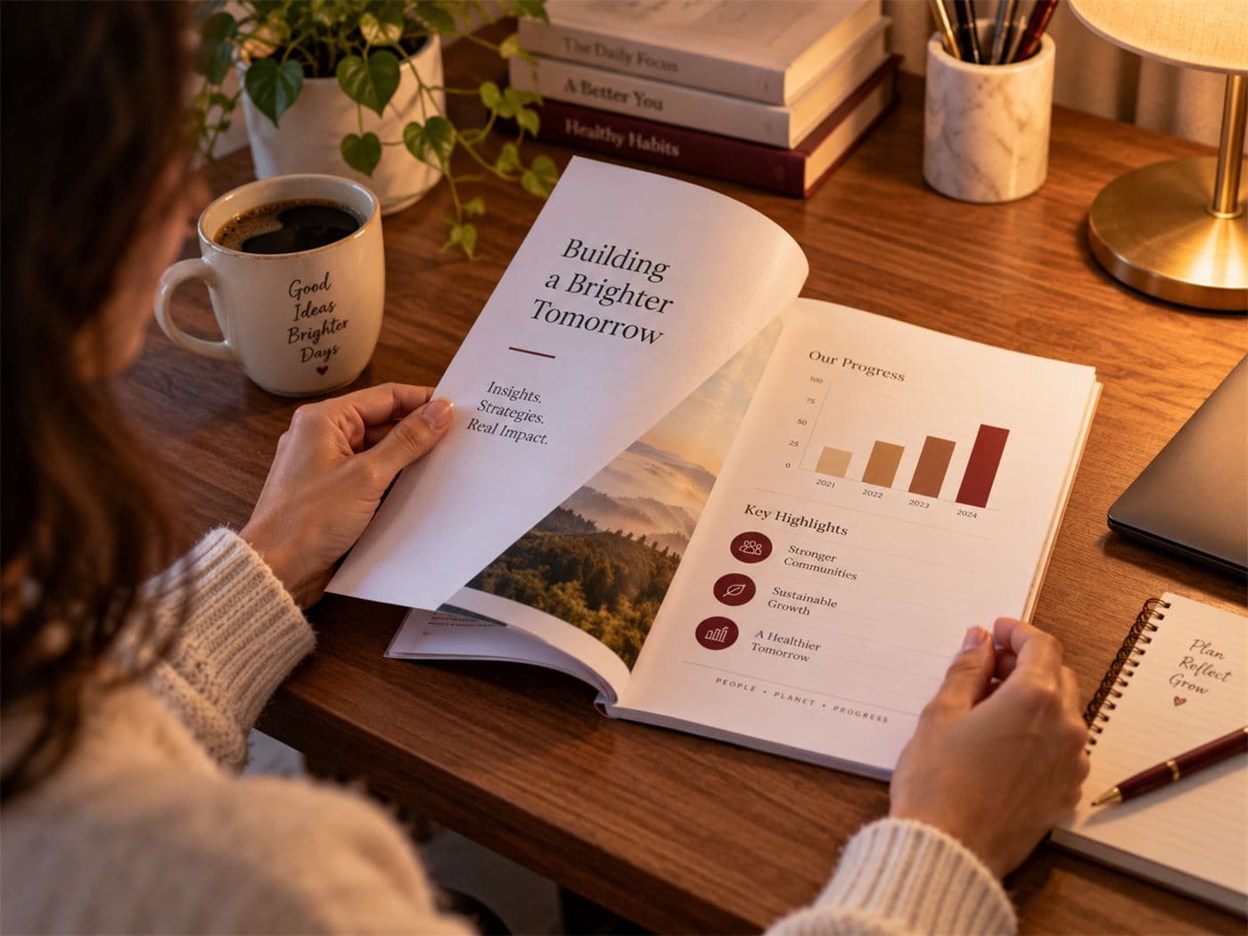 A detailed report being reviewed closely, page by page