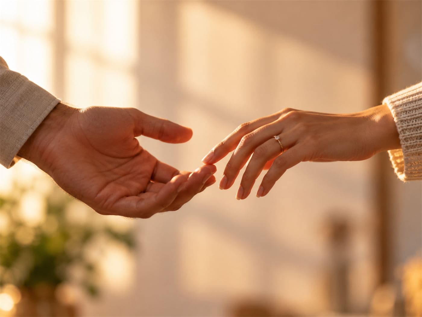 Two people's hands reaching toward each other, representing a compatible match
